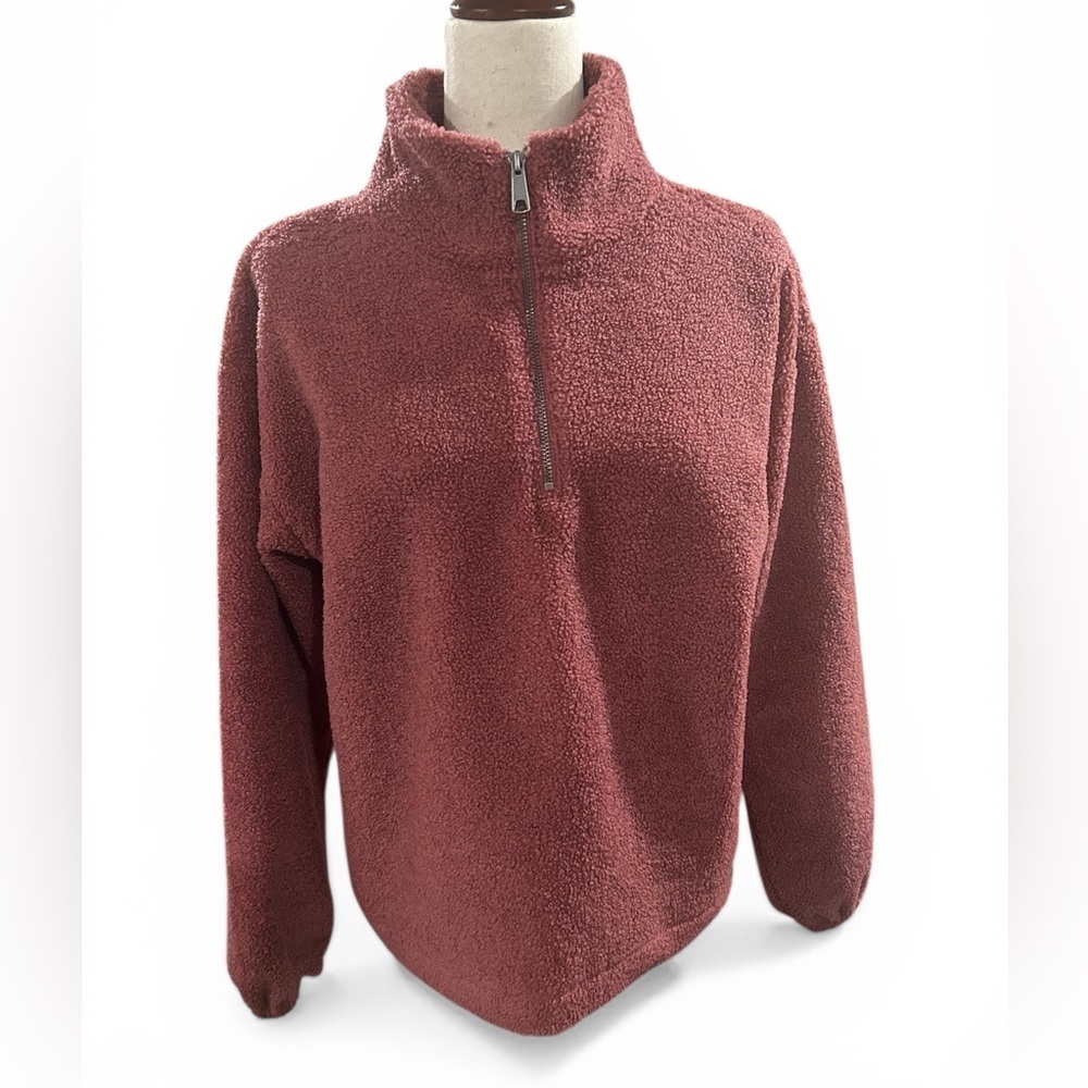 LOFT Sherpa Pullover Small Pink Half Zip Fleece Cozy Teddy Sweatshirt Womens
